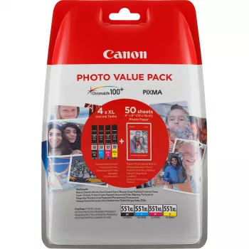 Kasetės Canon CLI-551XL didelės talpos 4 vnt. (juoda, žydra, purpurinė, geltona)