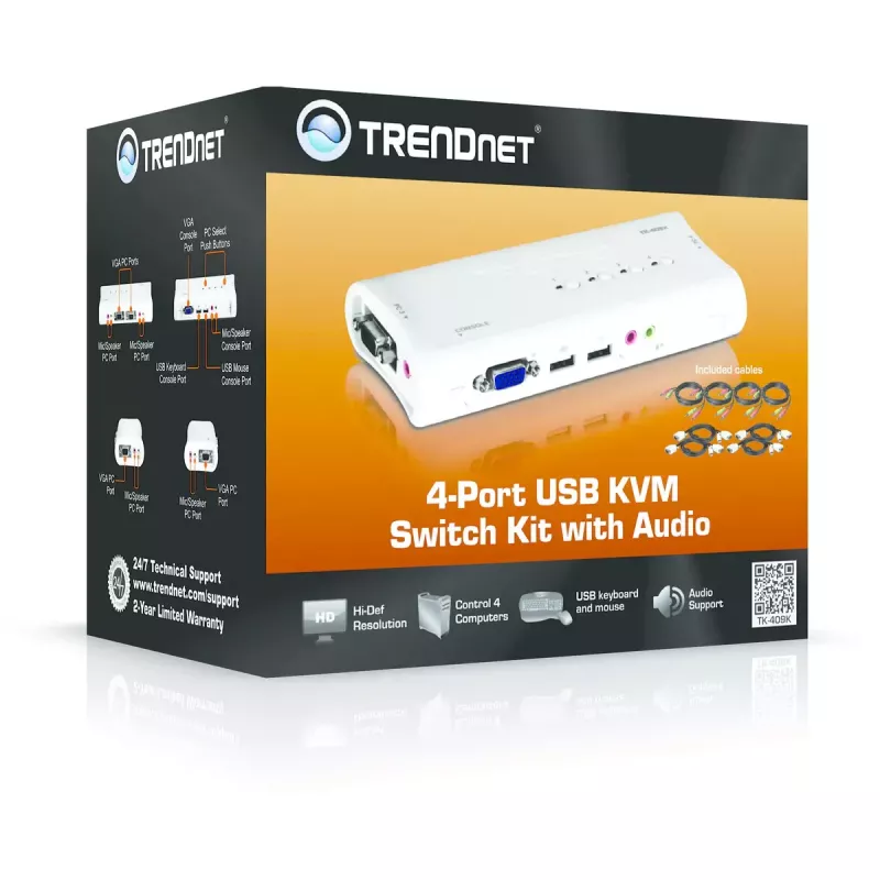 KVM jungiklis Trendnet TK-409K 4 prievadų USB VGA 2048x1536 1.6 m laidinis mėlynas