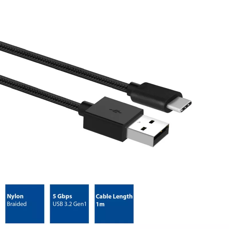 ACT USB 3.2 Gen1 įkrovimo ir duomenų kabelis A kištukas – C kištukas 1 m, nailoninis