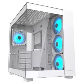 PC korpusas Midi Tower Cougar FV150 ARGB Baltas — ATX/Micro-ATX/Mini-ITX, 3x120mm priekyje, 1x120mm gale, 2x3.5 colio + 2x2.5 colio vietos, USB 3.2 Gen1