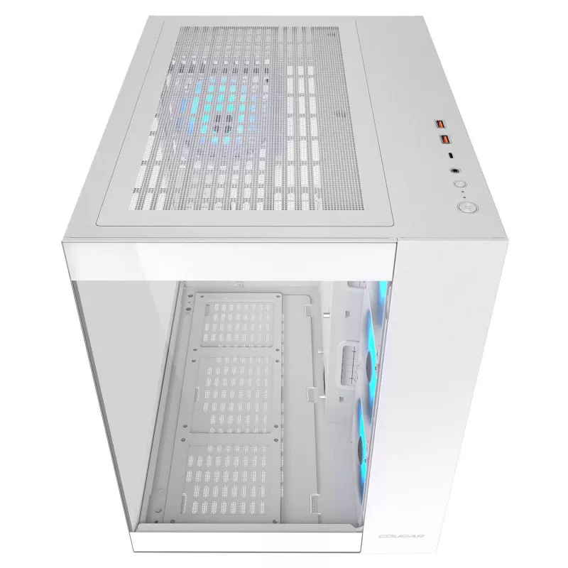 PC korpusas Midi Tower Cougar FV150 ARGB Baltas — ATX/Micro-ATX/Mini-ITX, 3x120mm priekyje, 1x120mm gale, 2x3.5 colio + 2x2.5 colio vietos, USB 3.2 Gen1