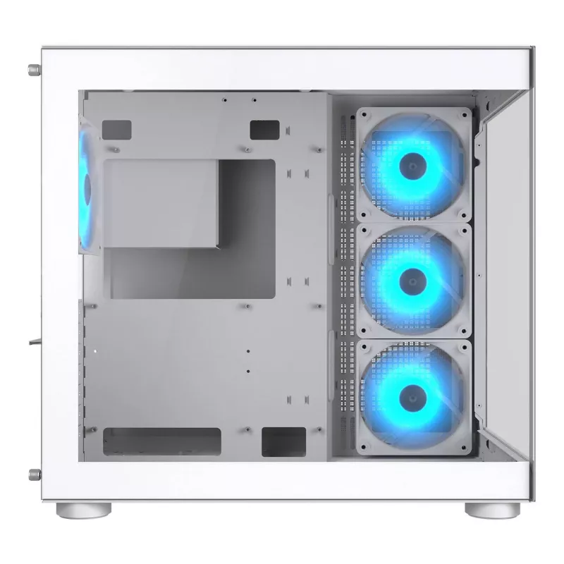 PC korpusas Midi Tower Cougar FV150 ARGB Baltas — ATX/Micro-ATX/Mini-ITX, 3x120mm priekyje, 1x120mm gale, 2x3.5 colio + 2x2.5 colio vietos, USB 3.2 Gen1