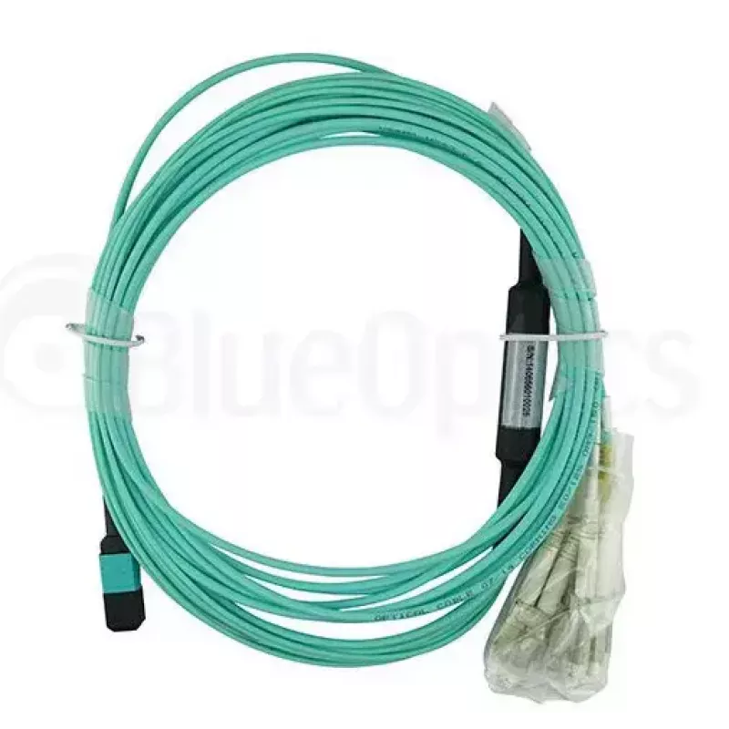Šviesolaidinis kabelis BlueOptics MC6709309-010-BO 10 m OM3 MPO į 4×LC (50 µm) akvamarinas
