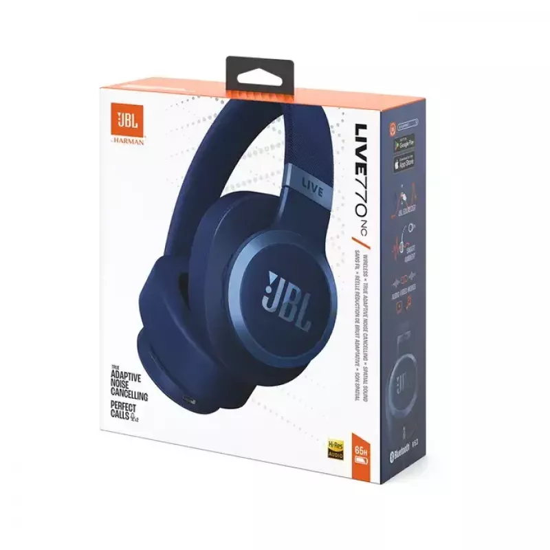 JBL Live 770NC belaidės ausinės ant galvos, skambučiams ir muzikai, Bluetooth, mėlyna