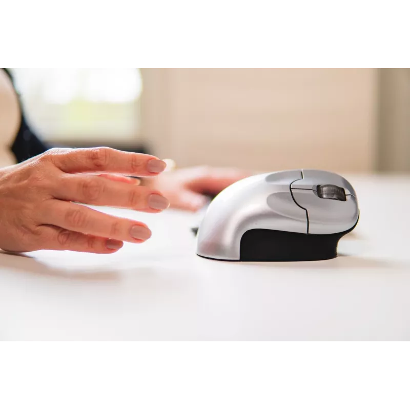 BakkerElkhuizen Grip Mouse belaidė vertikali pelė, RF, 1600 DPI, juoda, sidabrinė