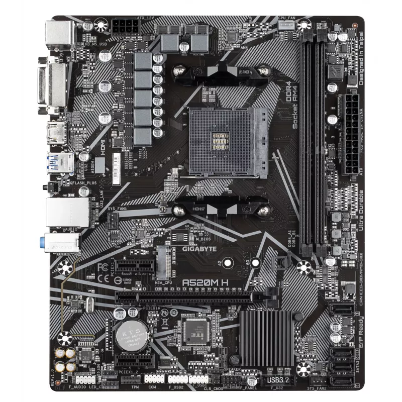 GIGABYTE A520M H pagrindinė plokštė, skirta AMD Ryzen 5000 serijos AM4 procesoriams