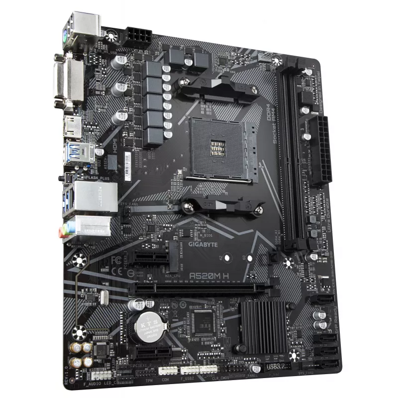 GIGABYTE A520M H pagrindinė plokštė, skirta AMD Ryzen 5000 serijos AM4 procesoriams