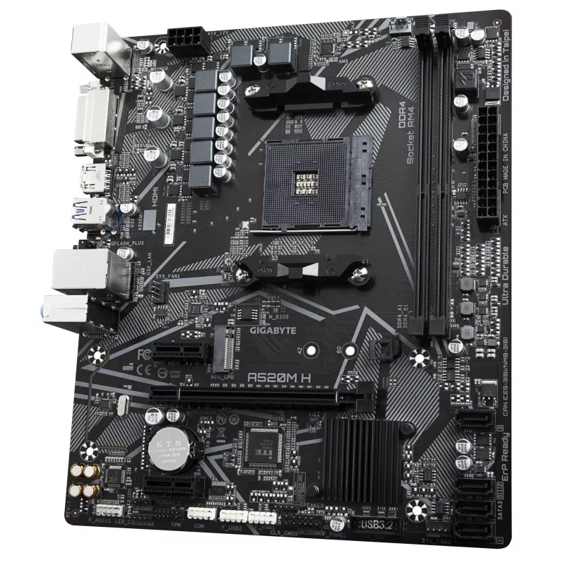 GIGABYTE A520M H pagrindinė plokštė, skirta AMD Ryzen 5000 serijos AM4 procesoriams