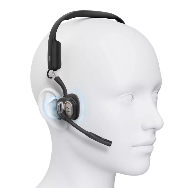 SHOKZ OpenMeet UC belaidės kaulinio laidumo ausinės su USB-C adapteriu vaizdo konferencijoms