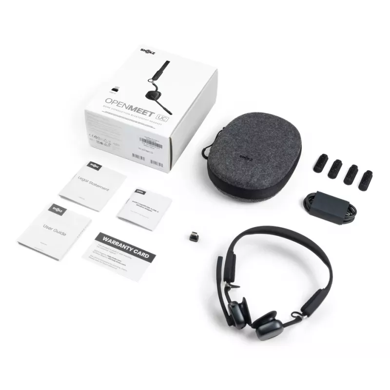 SHOKZ OpenMeet UC belaidės kaulinio laidumo ausinės su USB-C adapteriu vaizdo konferencijoms