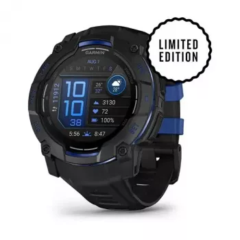 Garmin Instinct 3 AMOLED išmanusis laikrodis, 50 mm, Black/Bolt Blue, silikoninė apyrankė (010-03020-03)