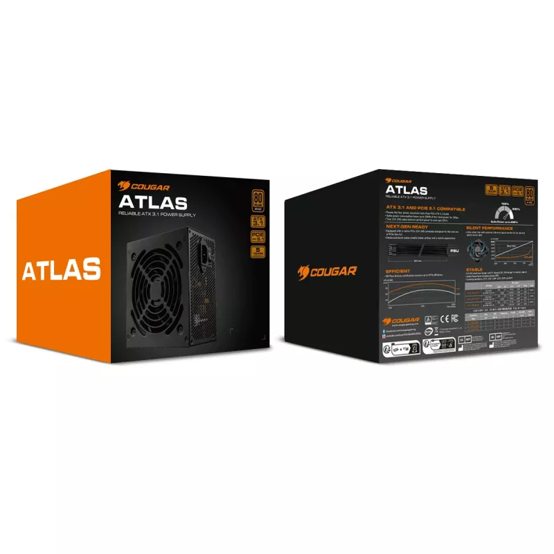 Maitinimo blokas Cougar ATLAS 750W ATX3.1 80 Plus Bronze, 750 W, 24-pin ATX, 120 mm ventiliatorius