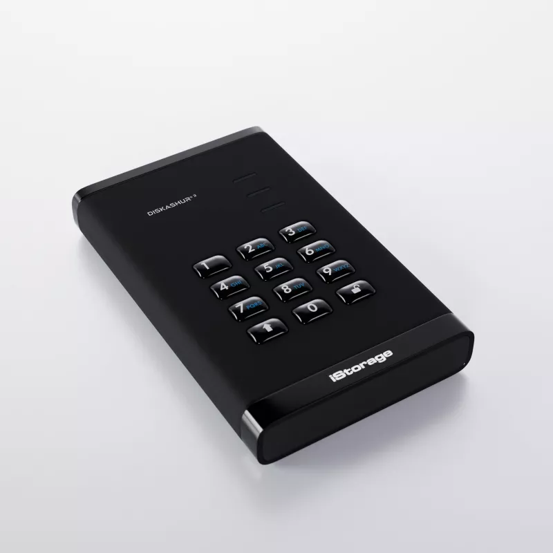 iStorage diskAshur³ 5 TB juoda | Saugus nešiojamas kietasis diskas | FIPS 140-3 Level 3 atitikimas | Common Criteria EAL 5+ | PIN apsauga | AES-XTS 256 bitų aparatinė šifravimas | GDPR, TAA atitikimas | Atsparus dulkėms/vandeniui