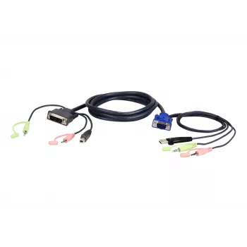 ATEN 2L-7DX2U vaizdo kabelio adapteris 1.8 m VGA (D-Sub) + 3.5 mm + USB Type-A į DVI-I + 3.5 mm + USB Type-B juoda, žalia, rožinė