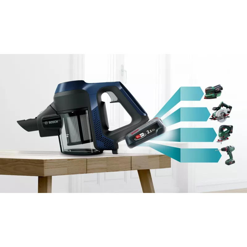 Bosch Serie 6 BBS611PCK belaidis 2 viename šluotinis siurblys, mėlynas, 2,5 Ah