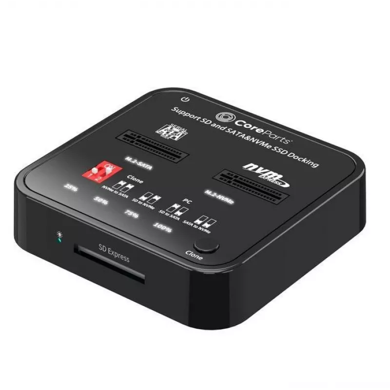 Dokavimo stotelė M.2 SSD su kopijavimo funkcija CoreParts MS-CLONER-M2-SD Juoda USB Type-C