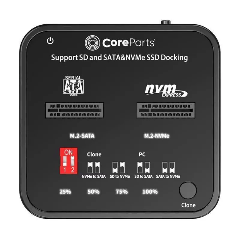 Dokavimo stotelė M.2 SSD su kopijavimo funkcija CoreParts MS-CLONER-M2-SD Juoda USB Type-C