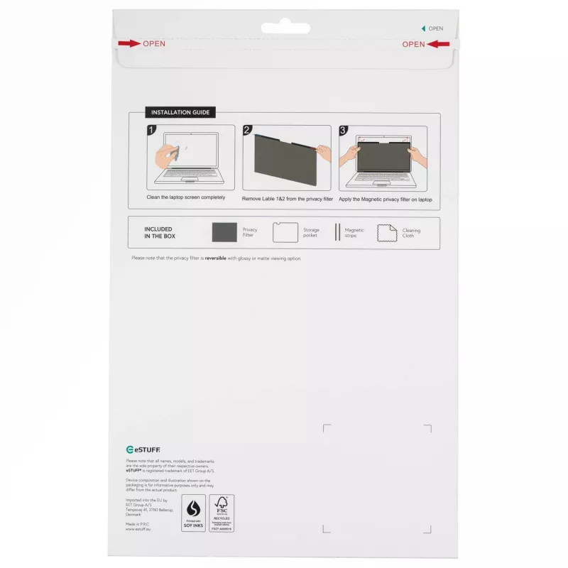 eSTUFF GLBM13293190-ITH privatumo filtras 33,8 cm (13,3 col.) nešiojamam kompiuteriui, berėmis