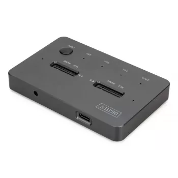 Išorinė NVMe M.2 SSD klonavimo stotelė DIGITUS DA-71545-1, USB 3.1 Gen2 Type-C, palaiko 2 M.2 diskus, juoda