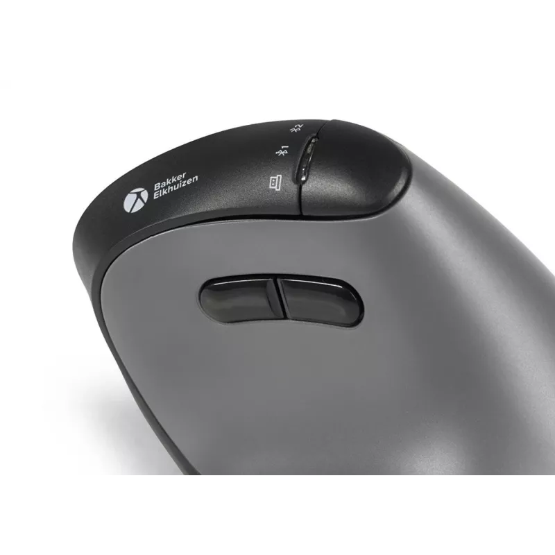 BakkerElkhuizen FastForward Pro pelė, dešinei rankai, vertikalus dizainas, optinė, RF belaidė + Bluetooth + USB Type-C, 5000 DPI, juoda, pilka