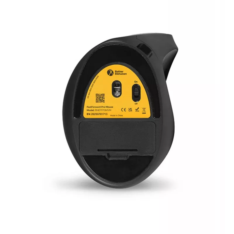 BakkerElkhuizen FastForward Pro pelė, dešinei rankai, vertikalus dizainas, optinė, RF belaidė + Bluetooth + USB Type-C, 5000 DPI, juoda, pilka