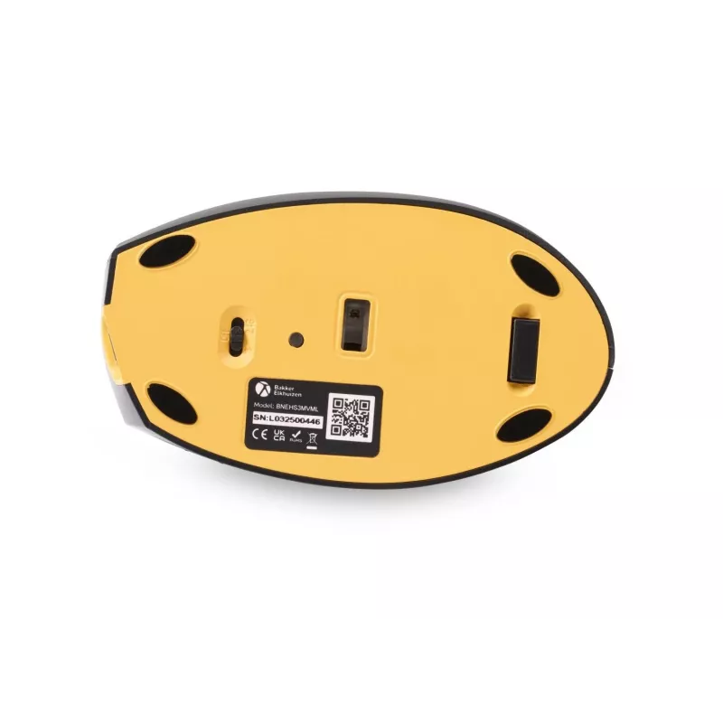 BakkerElkhuizen Handshake Mouse Left – kairiarankiams vertikali pelė, belaidė RF + Bluetooth + USB Type-C, 6400 DPI, juoda, pilka