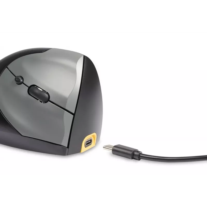 BakkerElkhuizen Handshake Mouse Right – vertikali pelė dešinei rankai, belaidė RF + Bluetooth + USB Type-C, 6400 DPI, juoda/pilka