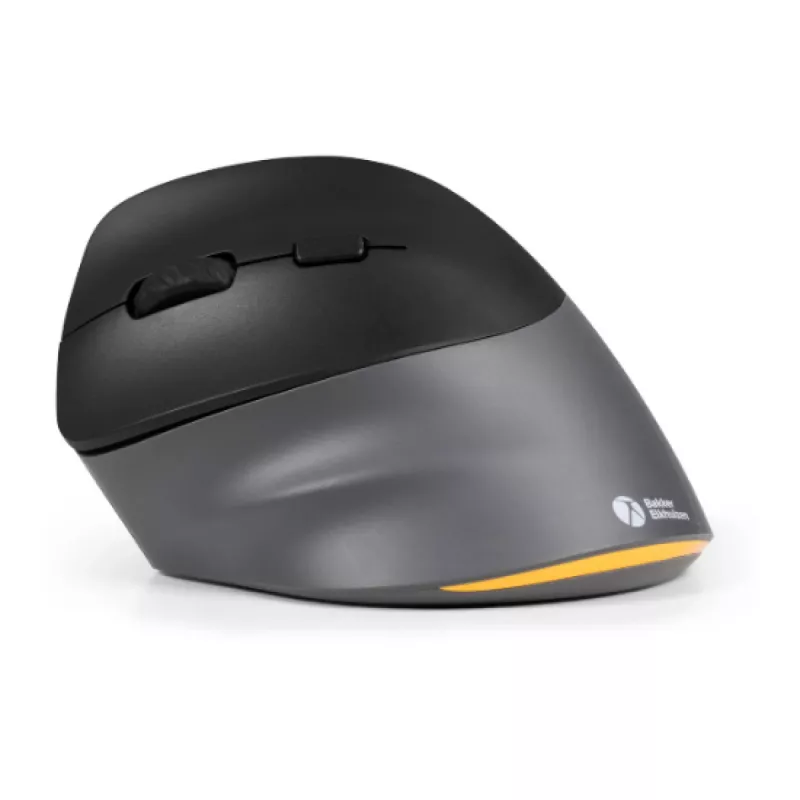BakkerElkhuizen PRF Pro pelė kairiarankiams, vertikali, optinė, RF belaidė + Bluetooth + USB Type-C, 2400 DPI, juoda, pilka