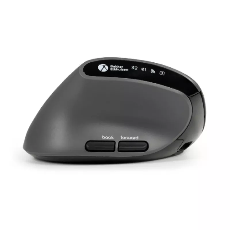 BakkerElkhuizen MidWay pelė kairiarankiams, vertikali, optinė, RF Bluetooth + USB Type-C, 2400 DPI, pilka, juoda