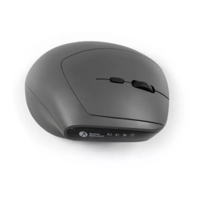 BakkerElkhuizen MidWay pelė kairiarankiams, vertikali, optinė, RF Bluetooth + USB Type-C, 2400 DPI, pilka, juoda