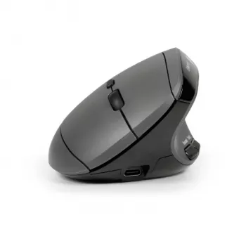 BakkerElkhuizen MidWay pelė dešinei rankai, vertikalaus dizaino, optinė, RF Wireless + Bluetooth + USB Type-C, 2400 DPI, pilka, juoda