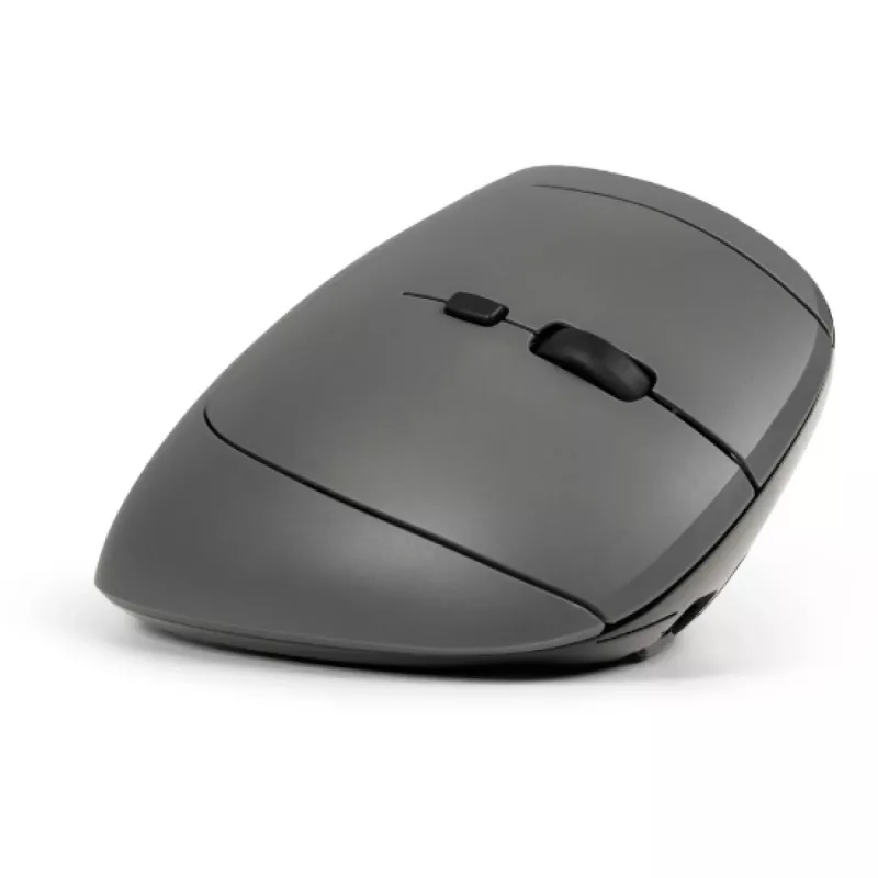 BakkerElkhuizen MidWay pelė dešinei rankai, vertikalaus dizaino, optinė, RF Wireless + Bluetooth + USB Type-C, 2400 DPI, pilka, juoda