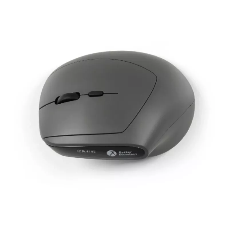 BakkerElkhuizen MidWay pelė dešinei rankai, vertikalaus dizaino, optinė, RF Wireless + Bluetooth + USB Type-C, 2400 DPI, pilka, juoda