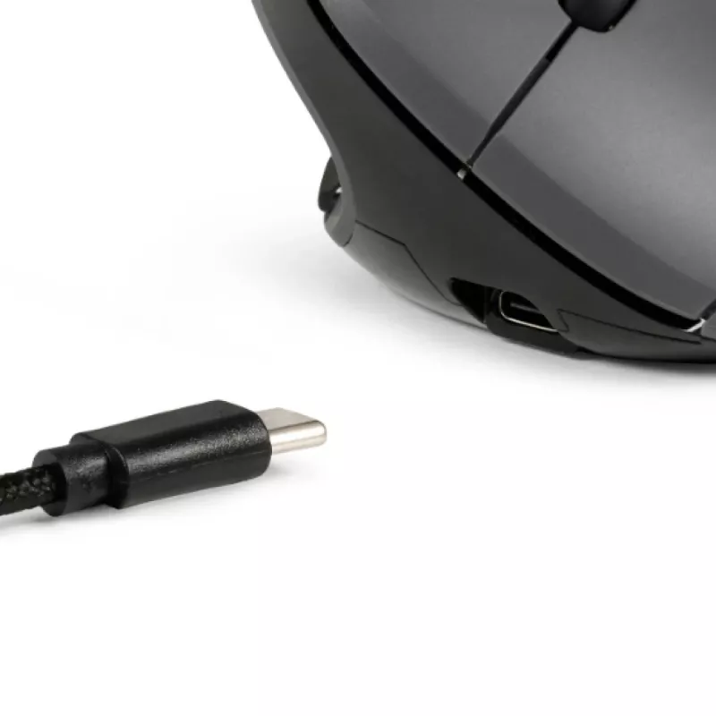 BakkerElkhuizen MidWay pelė dešinei rankai, vertikalaus dizaino, optinė, RF Wireless + Bluetooth + USB Type-C, 2400 DPI, pilka, juoda