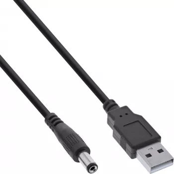 InLine USB DC maitinimo laidas, USB A kištukas – DC 5,5x2,1 mm lizdas, juodas, 1 m