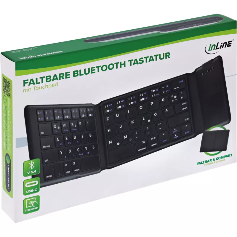 InLine 55379B klaviatūra belaidė Bluetooth universali QWERTZ vokiška juoda