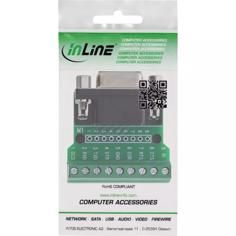 InLine 92501C Jungtis Terminal Block / D-Sub 9, Juoda, Žalia