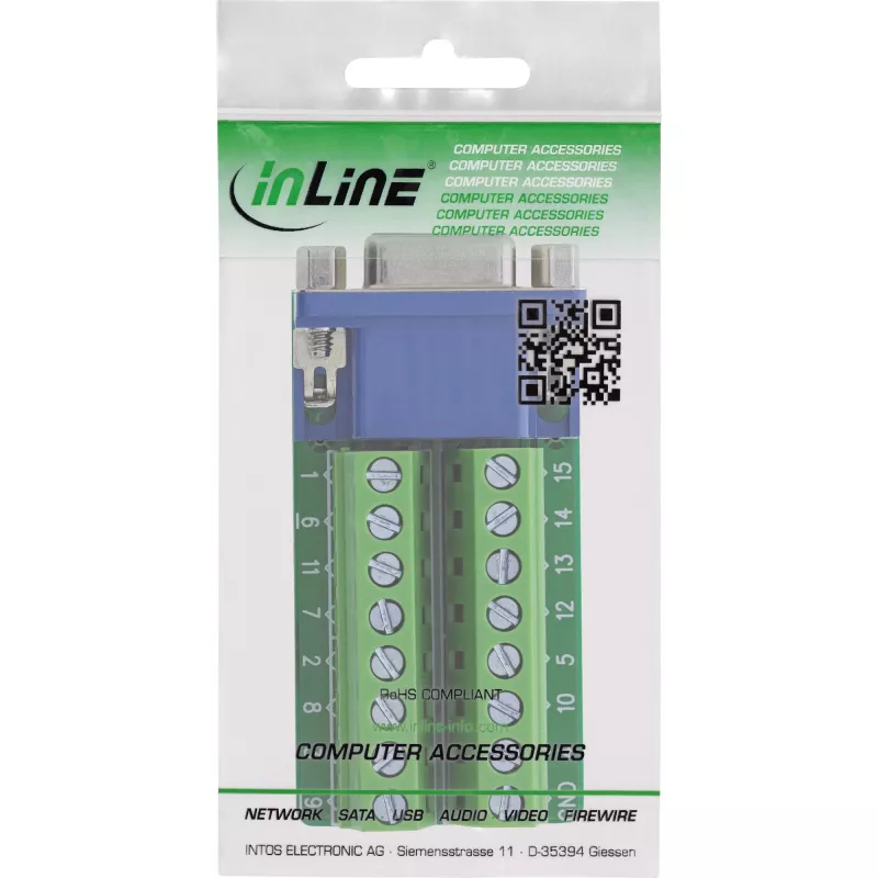 InLine 92503A Gnybtų blokas VGA (HD15) mėlynas, žalias