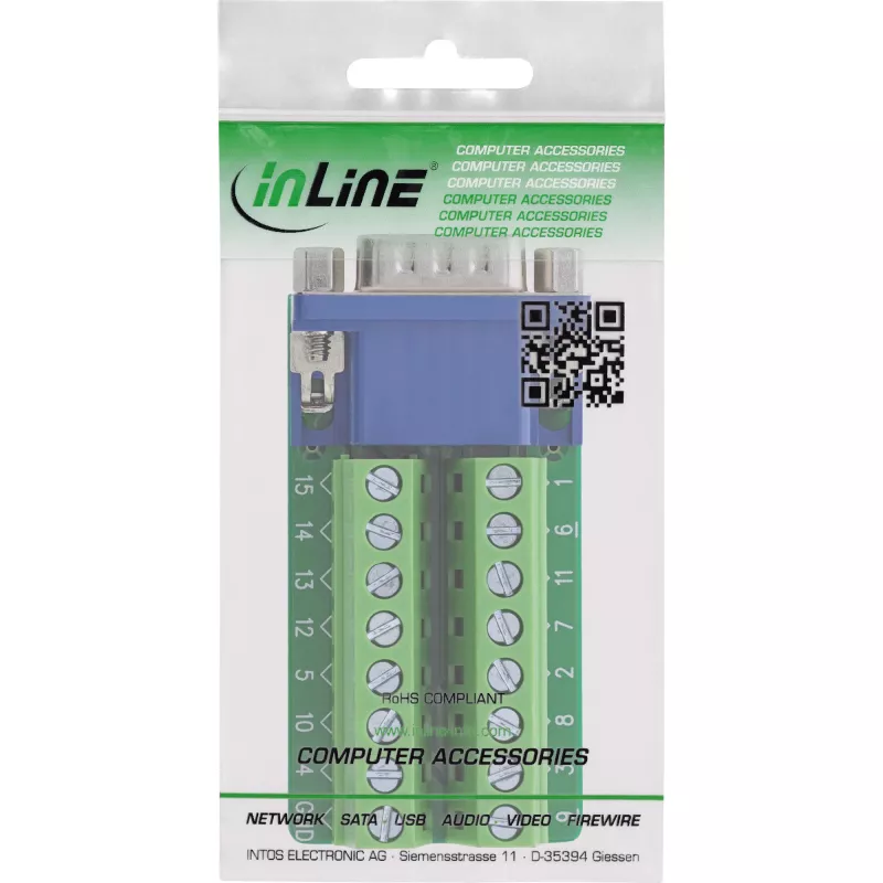 InLine 92503B VGA (HD15) gnybtų blokas, mėlynas, žalias