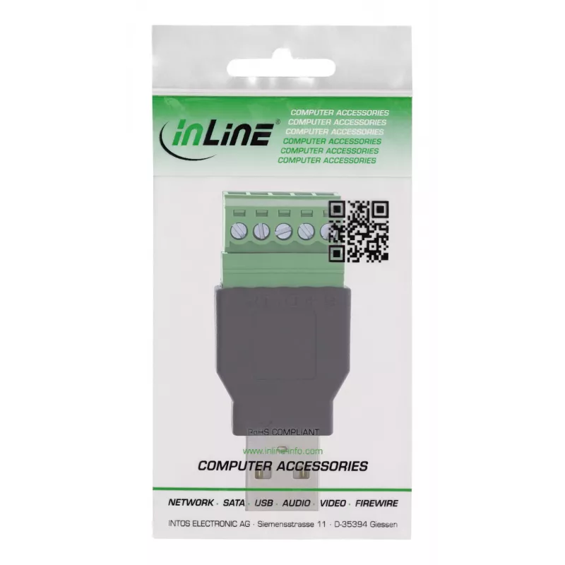 InLine 92504A laidas jungtis USB-A / gnybtų blokas, 5 kontaktų, juoda, žalia