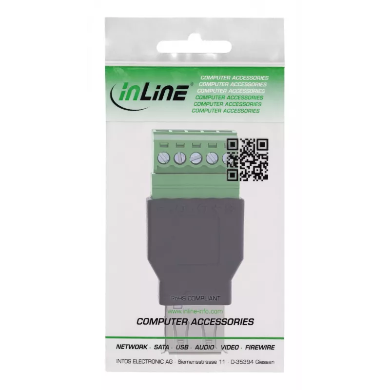 InLine 92504B laidas jungtis USB-A / gnybtų blokas, 5 kontaktų, juoda, žalia