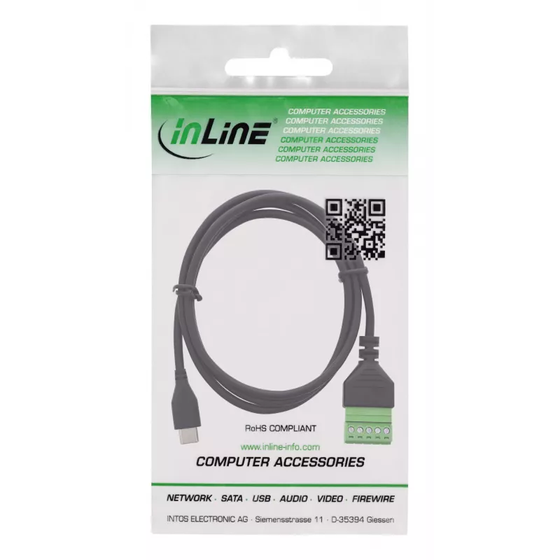InLine 92504E laidas USB-C / gnybtų blokas, 5 kontaktų, juodas, žalias
