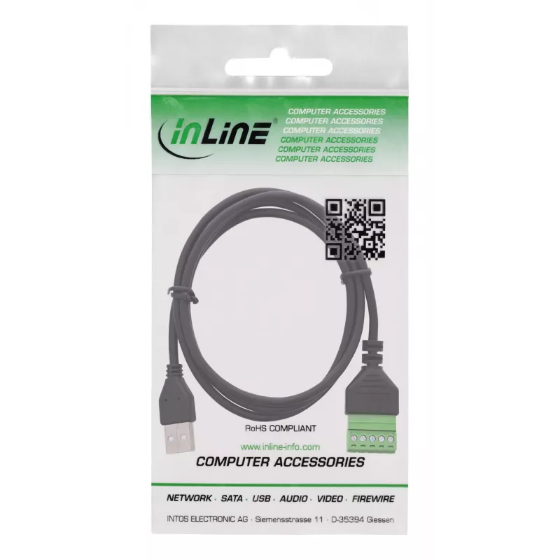 InLine 92504G laidas USB-A / gnybtų blokas, 5 kontaktų, juoda, žalia