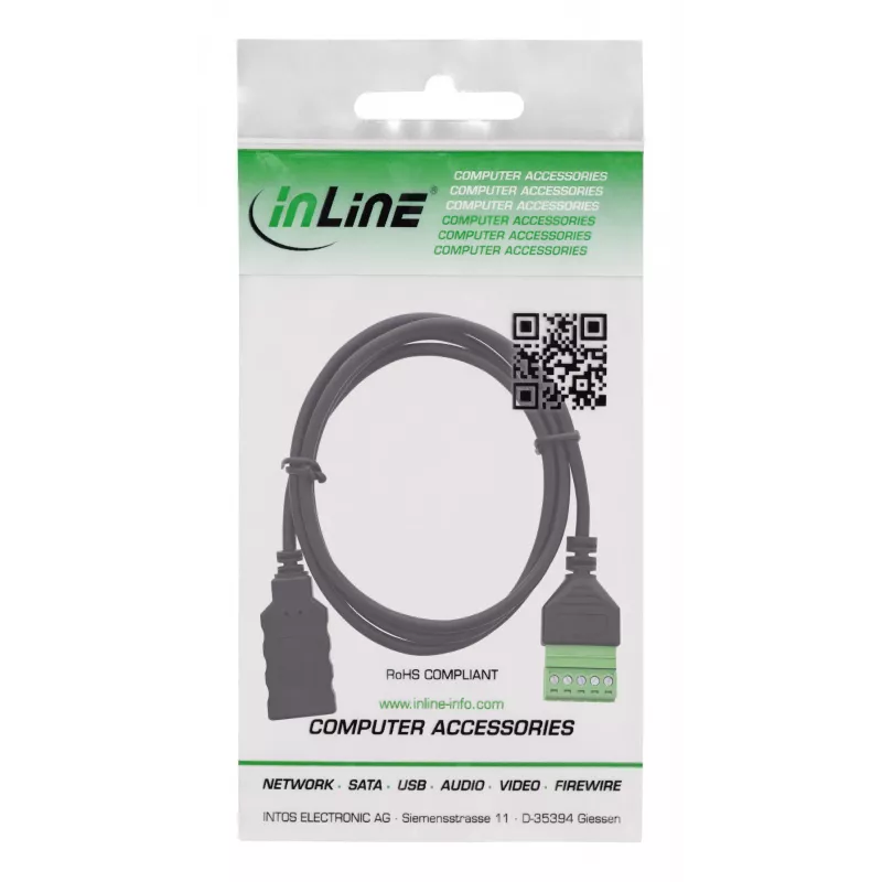 InLine 92504H laidas jungtis USB-A / gnybtų blokas, 5 kontaktų, juoda, žalia