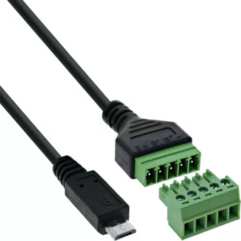 InLine 92504C laidas jungtis Micro USB / gnybtų blokas, 5 kontaktų, juoda, žalia