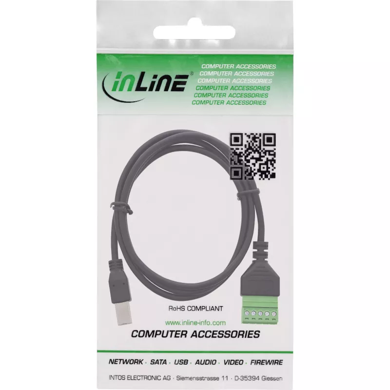 InLine 92504I laidas USB-B / gnybtų blokas, 5 kontaktų, juodas, žalias