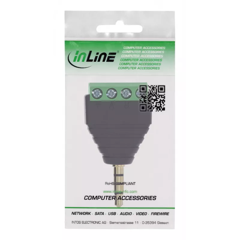 InLine 92504J laidas jungtis 3.5 mm 4 kontaktų TRRS / gnybtų blokas 4 kontaktai Juoda, Žalia