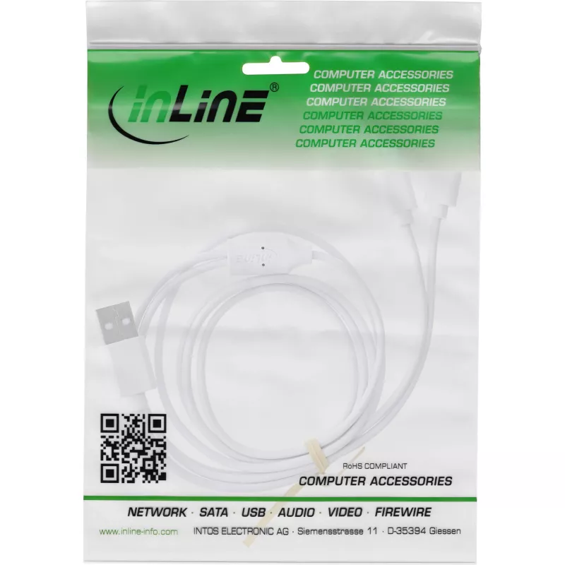 InLine 35122W USB kabelis USB 2.0 2 m USB A 2 x USB C Baltas