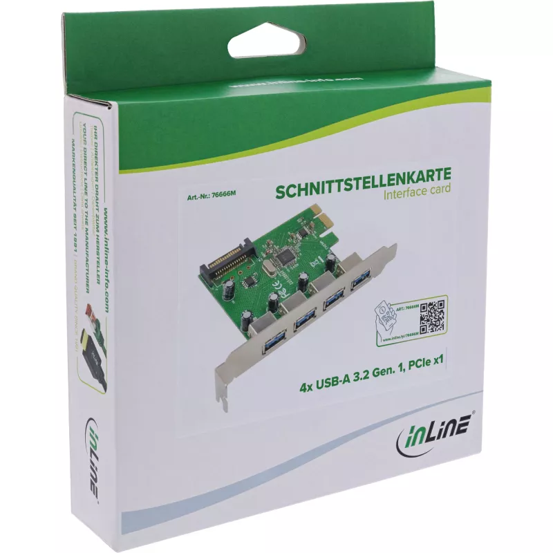 InLine 76666M vidinė USB 3.2 Gen 1 PCIe plokštė su 4 USB-A prievadais