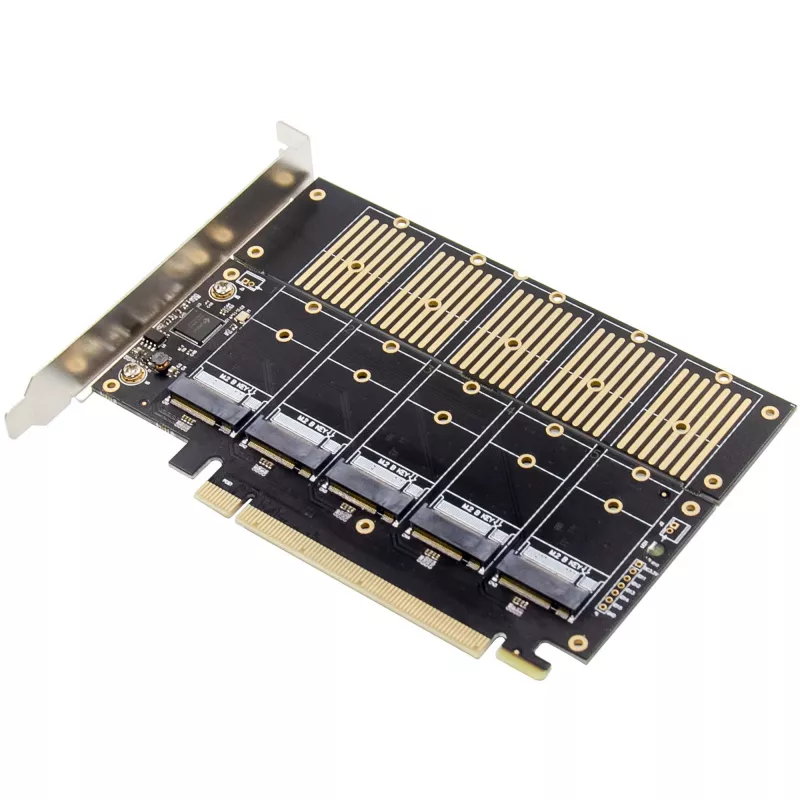 InLine 76619G sąsajos plokštė, PCIe x16 į 5x M.2 Key B SATA, su žemo profilio laikikliu